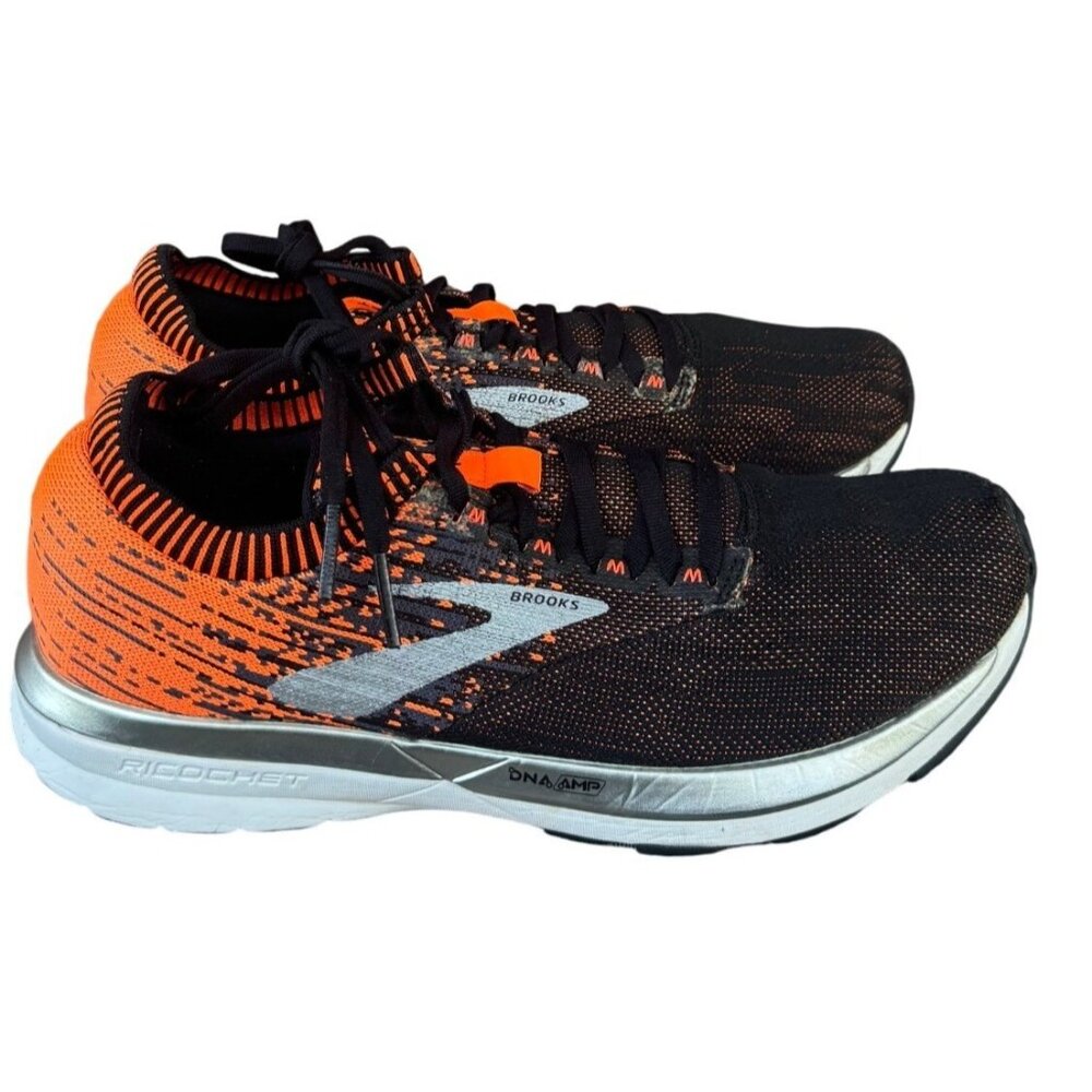 Brooks Ricochet Men Running Shoes Black Orange Silver Sneakers.SIZE 9